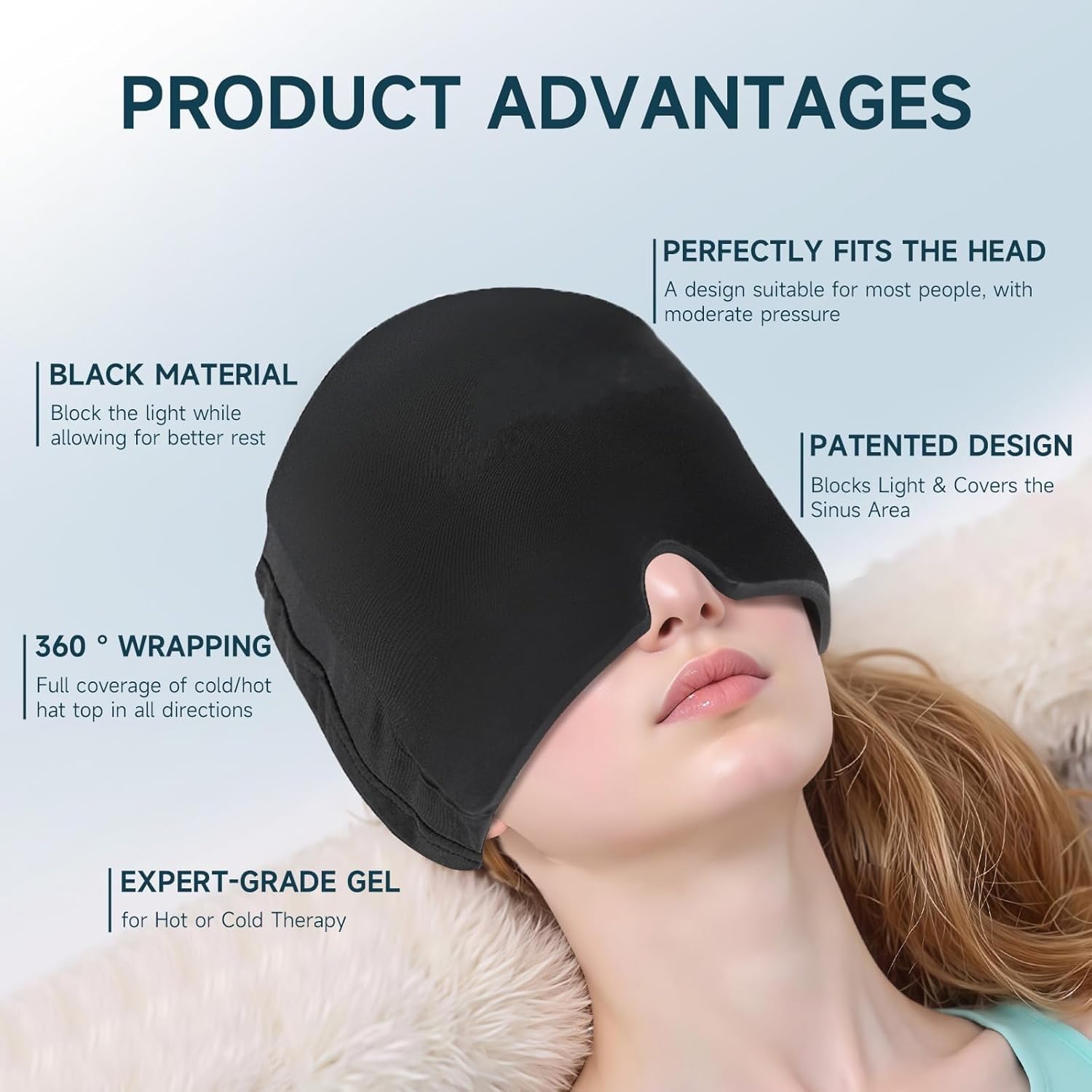 Migraine Ice Head Wrap, Gel Migraine Relief Cap Headache Relief Hat, Comfortable & Stretchy Ice Cap for Migraines with Cold Compress for Tension, Sinus, Puffy Eyes, Stress Relief — Amazon image 7