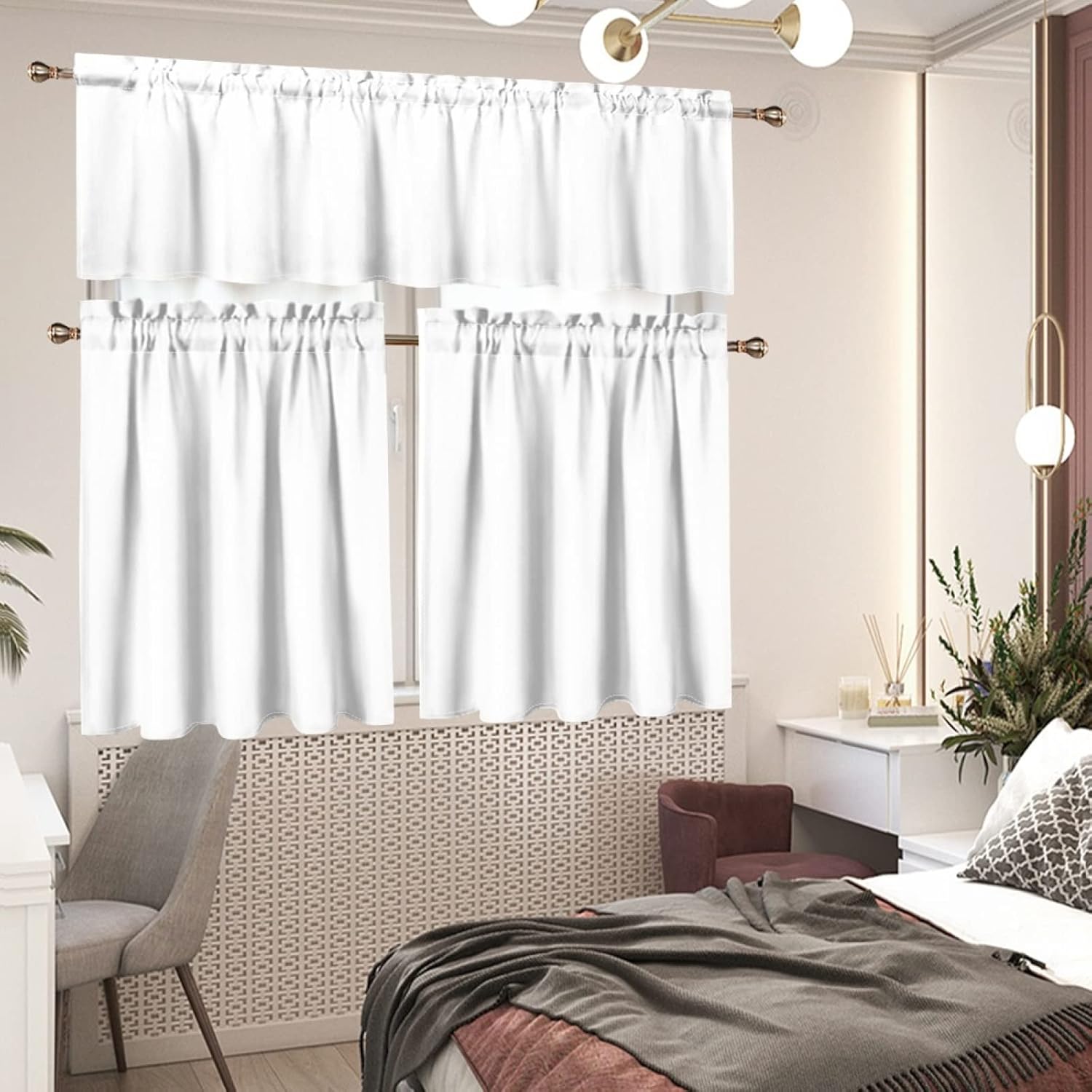 Horeset Cow Print Kitchen Curtains Tiers and Valances Set of 3 Window Fashion Farmhouse Basement Office Room Window Curtain