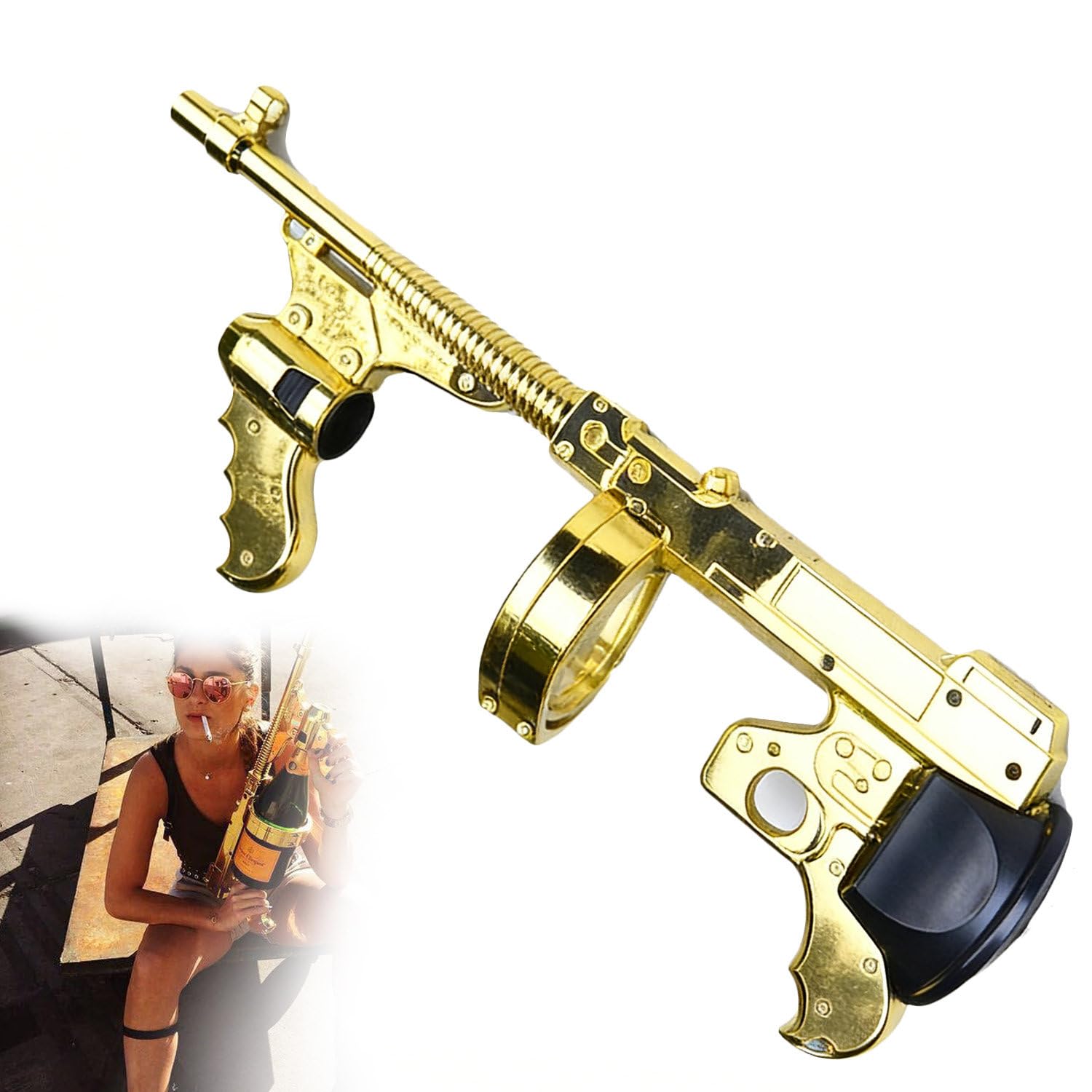 XNZJHPP Reusable Champagne Gun for Party, Wine Bottle Spray Shooter with Secure Clamp, Birthday Wedding Nightclub Atmosphere Enhancement (Gold)