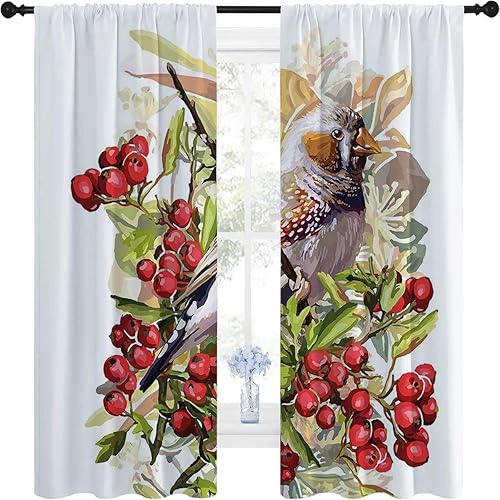Cortinas opacas de flores de pájaros coloridos para habitación, cortina térmica opaca para puerta, 55 pulgadas de ancho por 55 pulgadas de largo