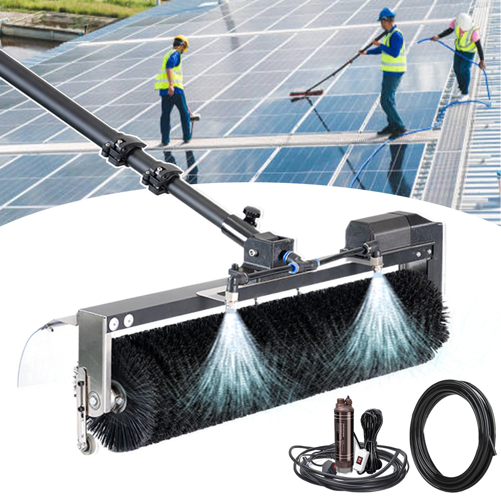 ASerZenith Solar Panel Cleaning Tool Kit - 360° Rotating Brush & 10M Hose, Telescopic Water Fed Pole, Electric Cleaning Equipment For Photovoltaic Panels,Mains Version,5.5M/18Ft-Version