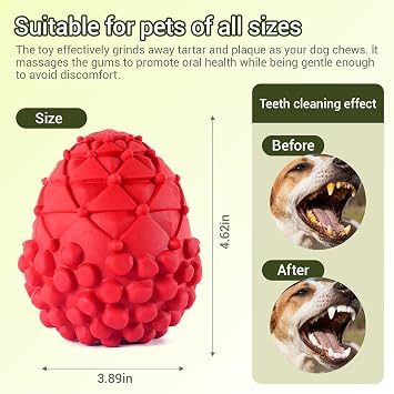Indestructible Pinecone Squeaky Dog Toys,Tough Natural Rubber Dog Chew Toy for Aggressive Chewers, Medium and Large Breeds Strong Toy for Boredom(Red)