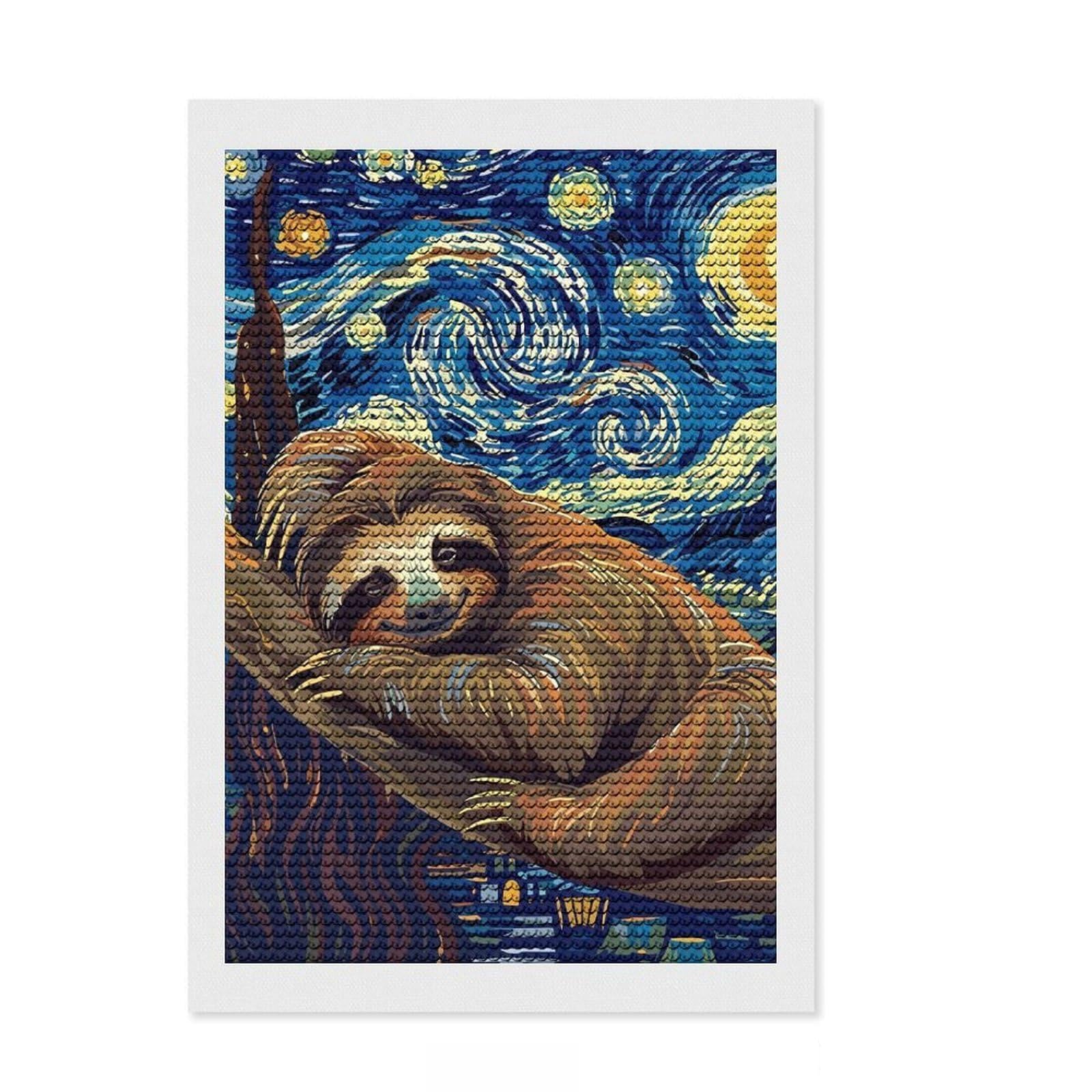 Junmoney Sloth in Starry Night Style Diamond Art Kit 8"x12", Cute Room Decor, Sparkling Crystal Beads, with Tool Kit, Fun Craft Activity, DIY
