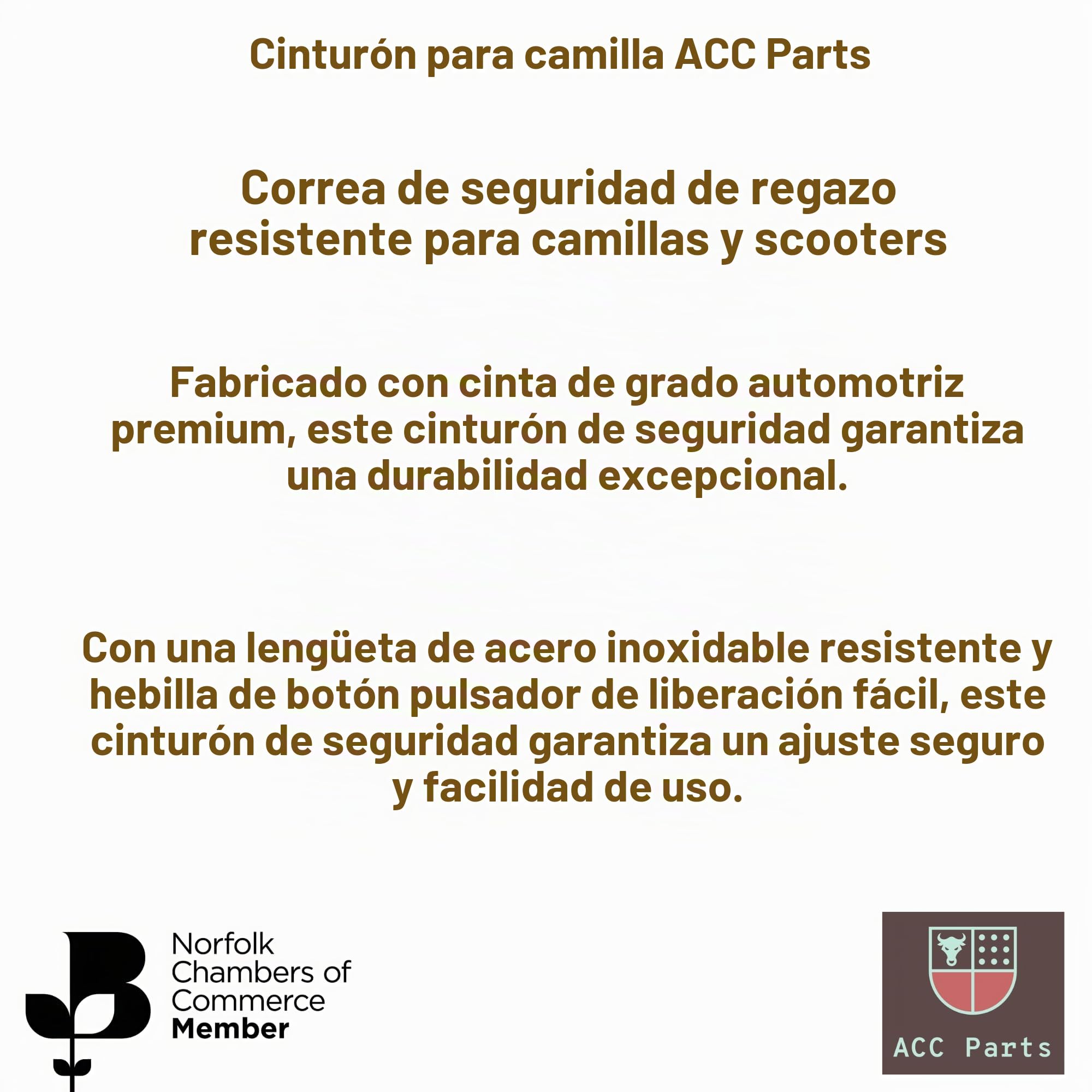 Cinturón de seguridad resistente para camillas y scooters, correa de alta calidad, hebilla de botón de fácil liberación y lengüeta de acero inoxidable con diseño de extremo de bucle