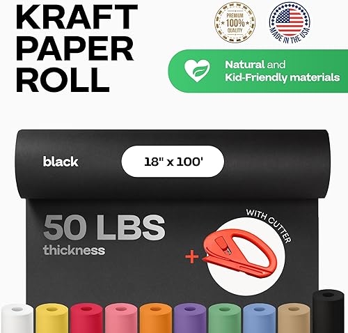 Vista 119 de Rollo de papel kraft marrón de 24 x 1800 pulgadas (150 pies) con cortador, papel de calidad fabricado en Estados Unidos, 50 libras de grosor