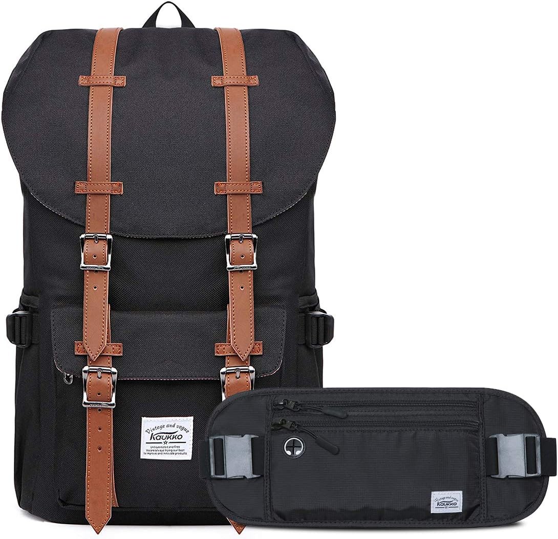 KAUKKO Laptop Outdoor Backpack Traveling Daypack Hiking Rucksack Large Capacity Bag Fits 15.6"(0-Black(2PC))