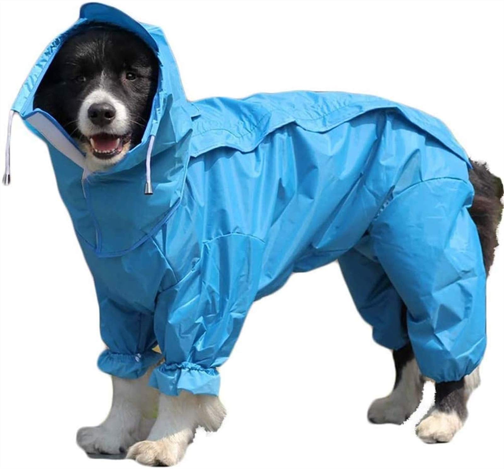 DHGTEP Dog Raincoat with Removable Hoodie, Adjustable Dog Coats Waterproof with Legs Rain Jacket with Hood Collar Hole Outdoor Jumpsuit (Color : Blue, Size : 30)