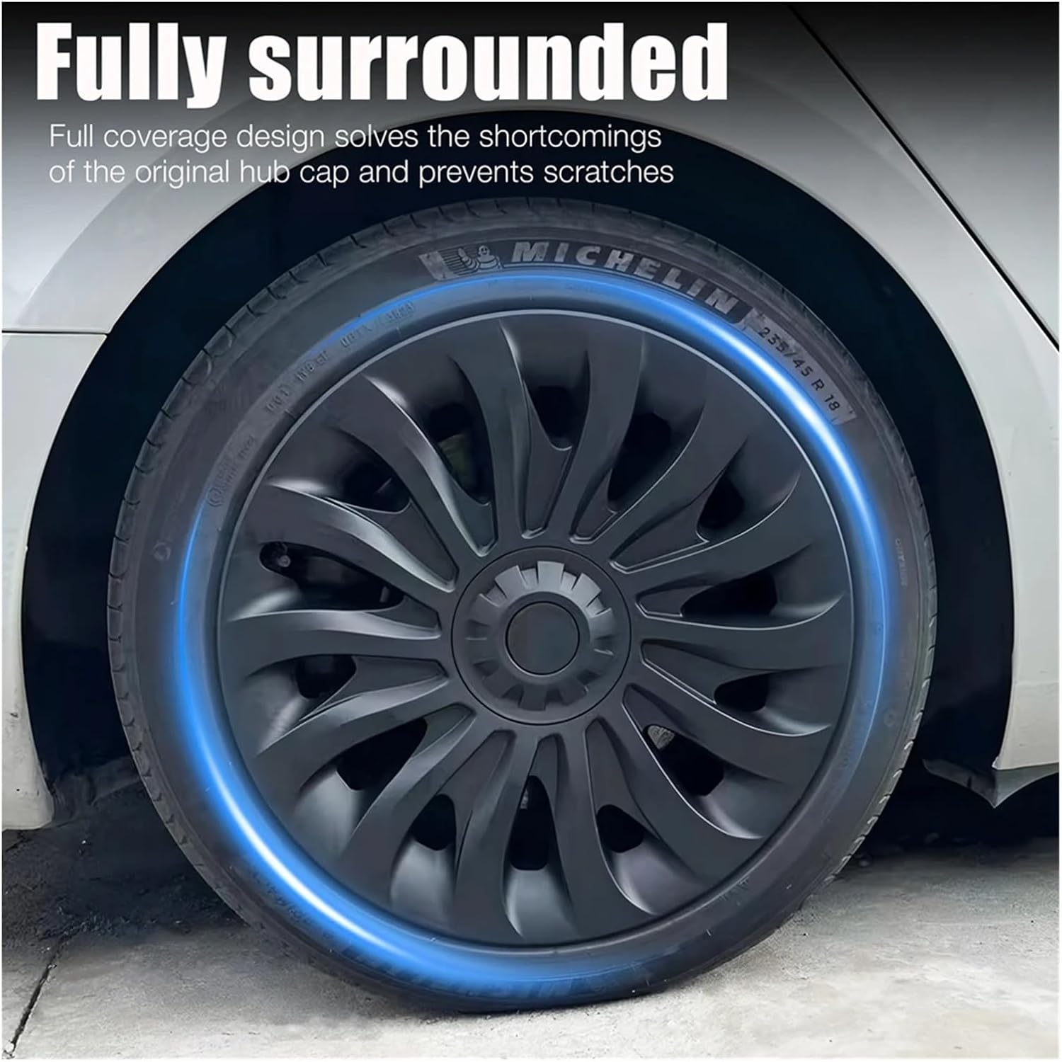 4PCS Wheel Cover Car for Tesla Model 3 Highland 18 Inch Full Rim HubCap 2024 2025 Accessories Tire Parts(B-Bright Black)