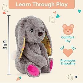 B. toys - 12-Inch Plush Bunny Soft & Cuddly Plush Rabbit Toy Washable - Happy Hues - Grey Bunny - 0 Months+