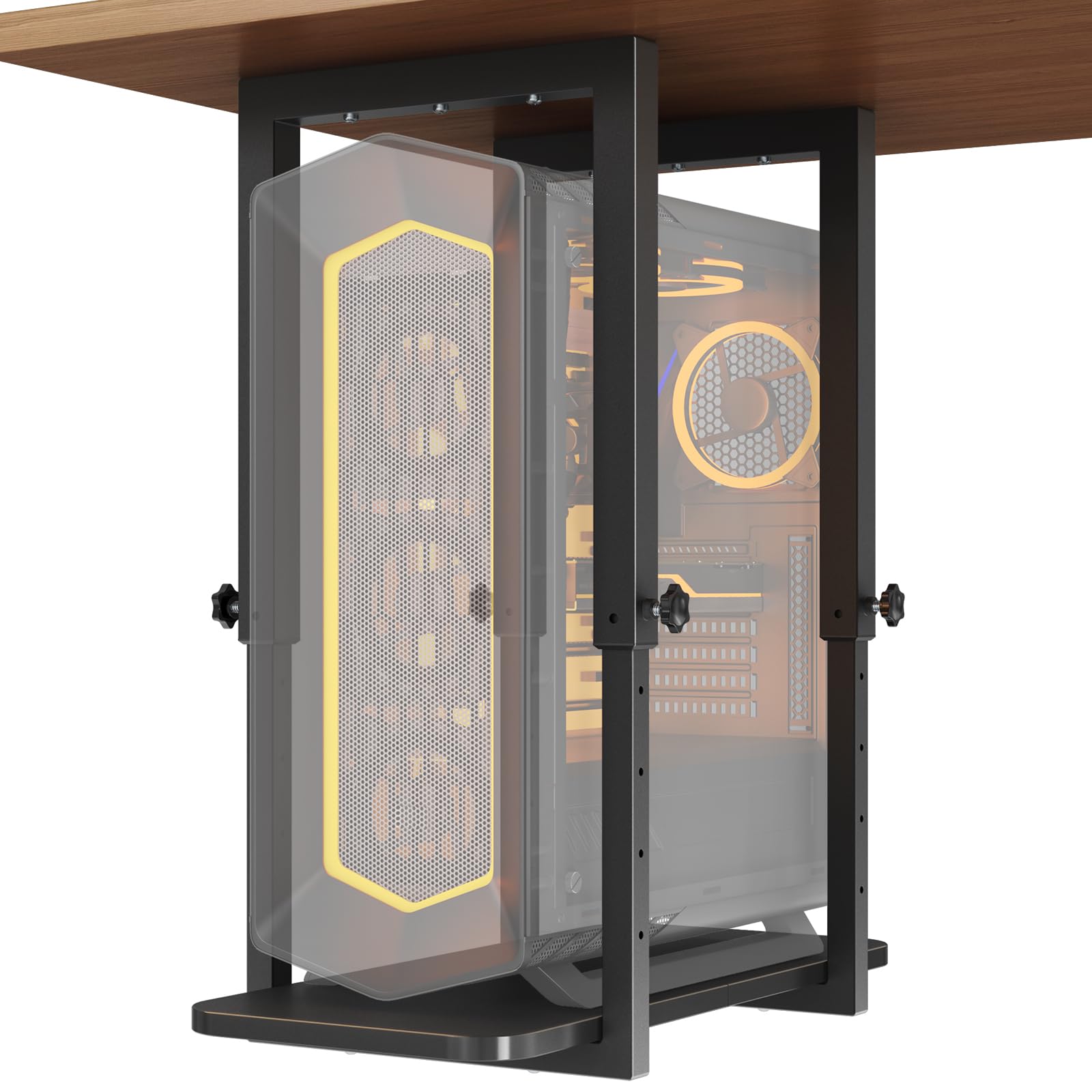 Supporto PC sotto scrivania, resistente e regolabile in altezza – Supporto per case PC, salvaspazio, capacità max 30 kg, Nero