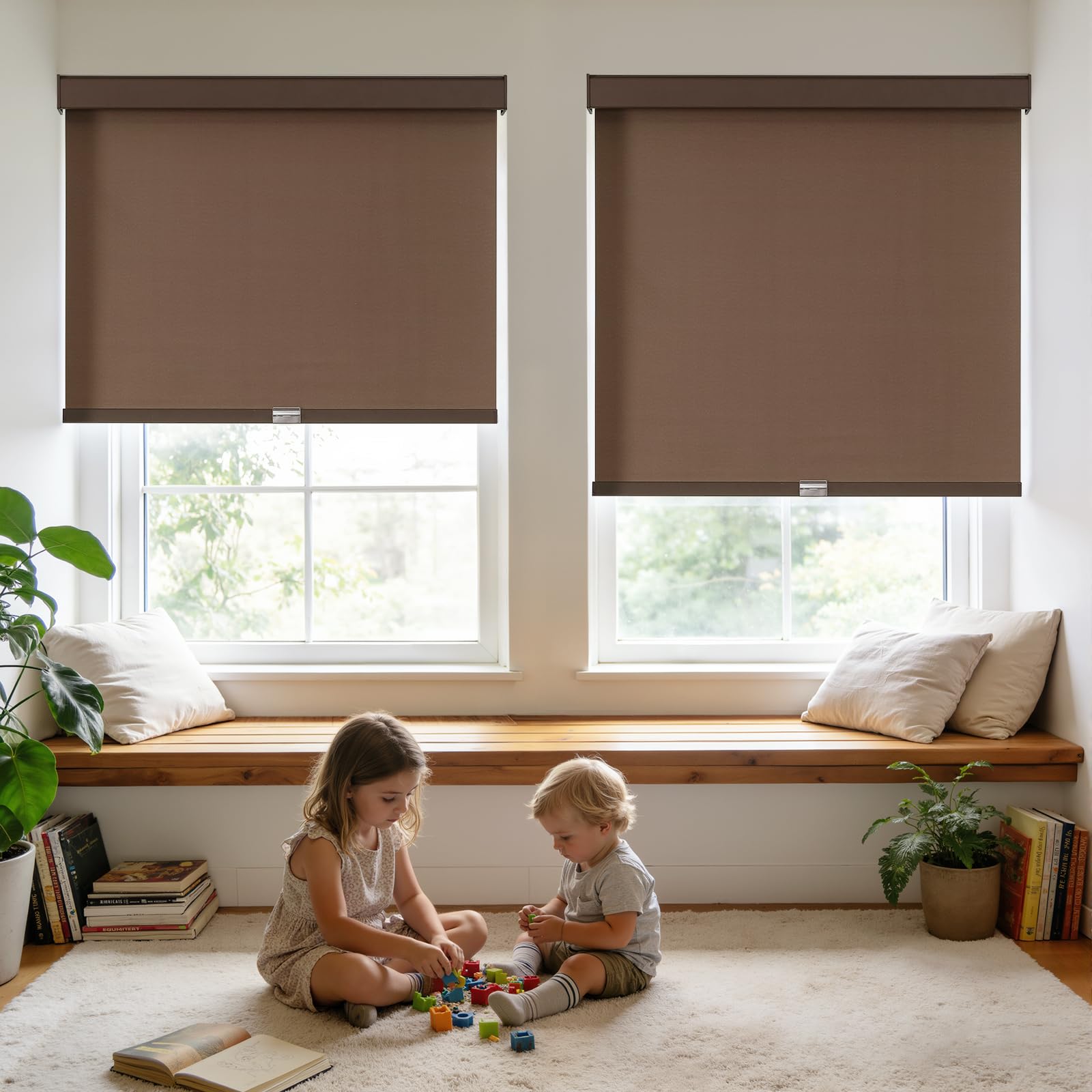 Joydeco Stores enrouleurs 100% occultants sans Fil pour fenêtres, à arrêt spontané, Protection UV, Stores tissés naturels pour la Maison et Le Bureau, Housse en Aluminium résistant à la lumière (71,1