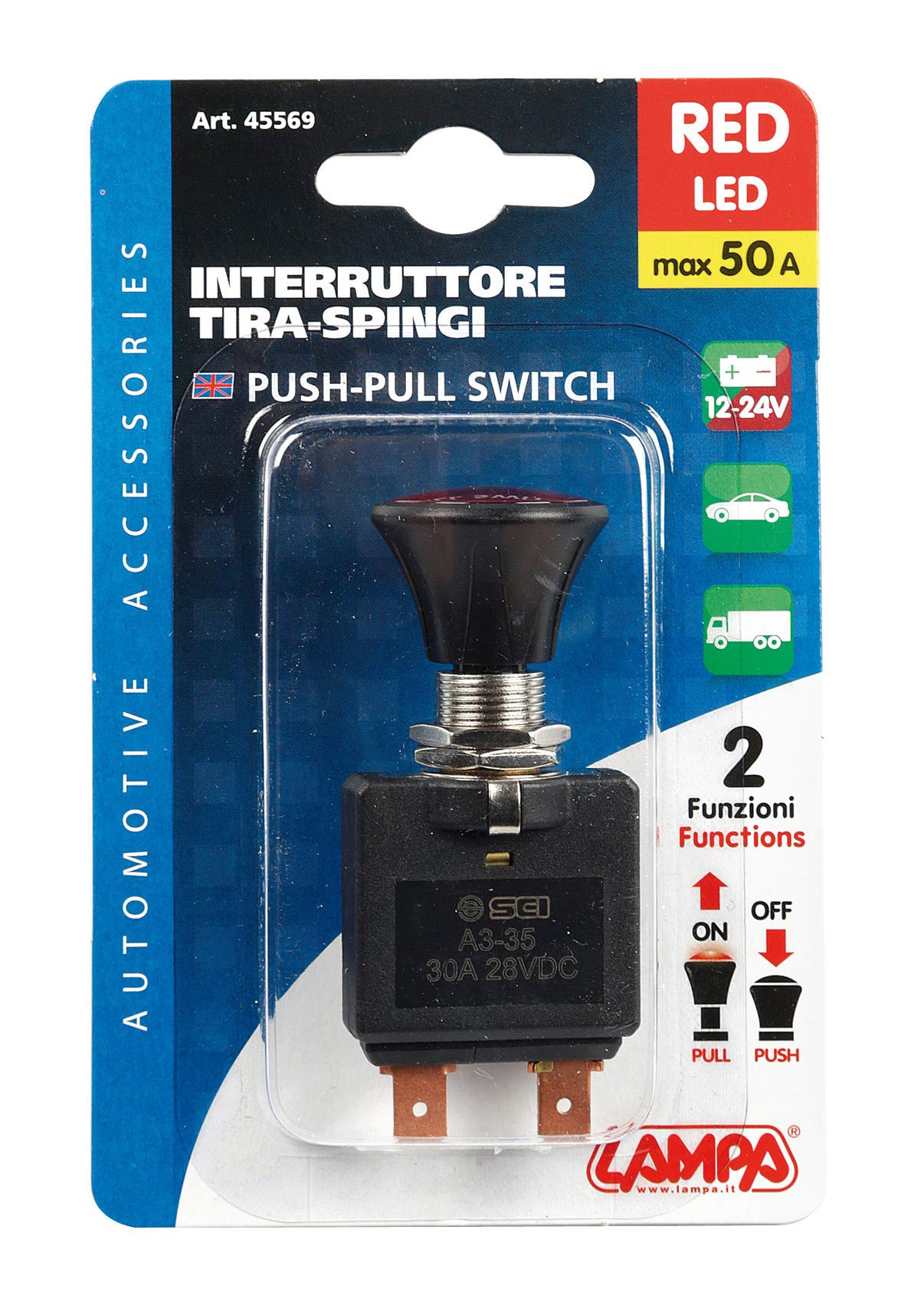 LAMPA Interruttore Comando Innesto Rosso