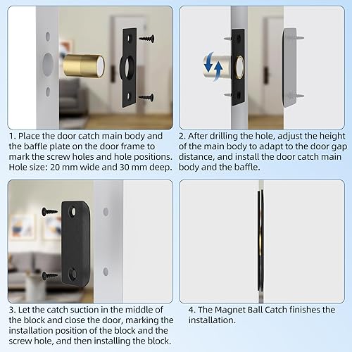 Miniatura 6 de Jiayi - Juego de 2 bolas magnéticas para puerta, cierre magnético, accesorios de repuesto para puerta con rodillo negro, cierre de puerta superior