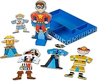 Melissa & Doug Joey Magnetic Wooden Dress-Up Doll Set - 27pcs Pretend Play Firefighter Superhero Knight Pirate