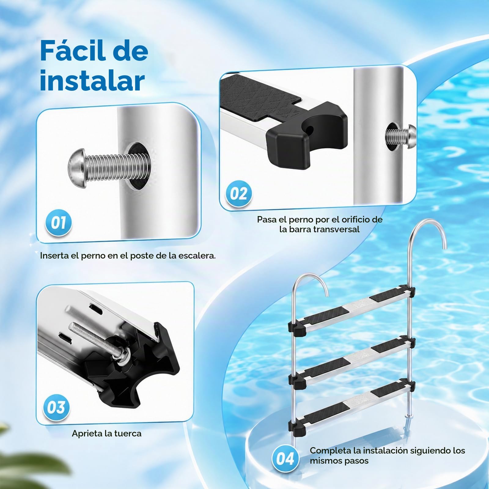 Peldaños para Escaleras de Piscina, Juego de 2 Peldaños Antideslizantes Repuesto de Acero Inoxidable Pedal Universal para Escalera Accesorio Antideslizante Piezas para Escaleras de Piscina
