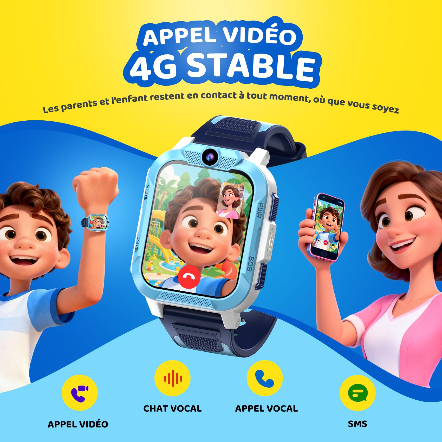 Blackview Montre Connectée Enfant 4G, Montre GPS Enfant avec Carte SIM, Appel Vidéo HD, Chat Vocal et SMS, Bouton SOS, Mode École, IP68 Étanche, Podomètre, Réveil, Cadeau Enfant Idéal, Rose poudré