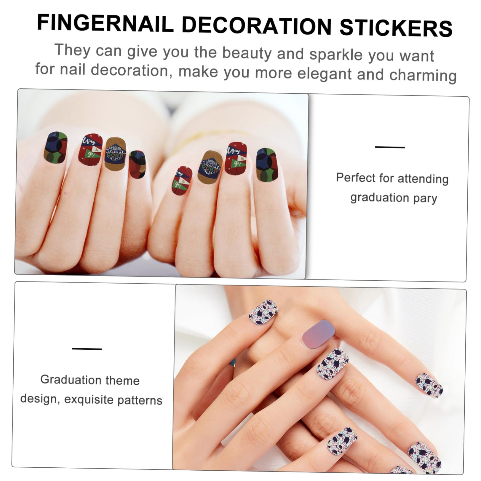 VICASKY 48 Fogli 1 Set Adesivi per nail art per la laurea francese Unghia smalti adesivi unghie decorazioni unghie adesivi per la decorazione delle unghie toppe per unghie a tema laurea
