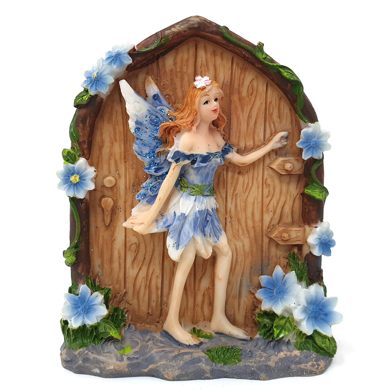 Spirit of Equinox Colourful Miniature Fairy Door Sparkly Glitter Home and Garden Figurine Ornament (Blue)