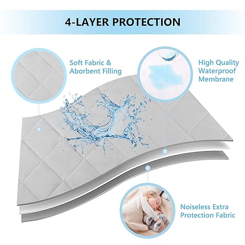 Miniatura 2 de TILLYOU Paquete de 2 sábanas ajustables impermeables y acolchadas, transpirables, suaves y gruesas, 39 x 27 x 5 pulgadas, se adapta a colchones de