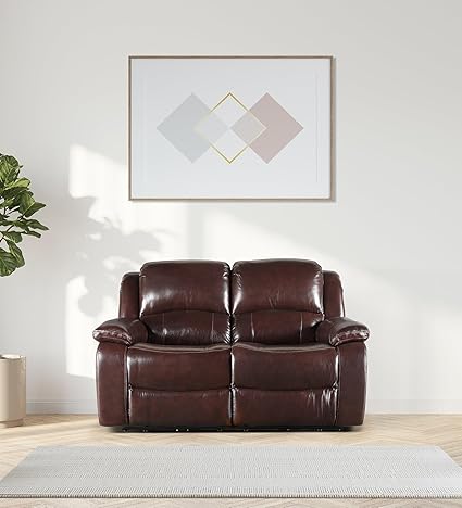 HomeTown Rhine Half Leather Two Seater Electric Recliner in Brown Colour