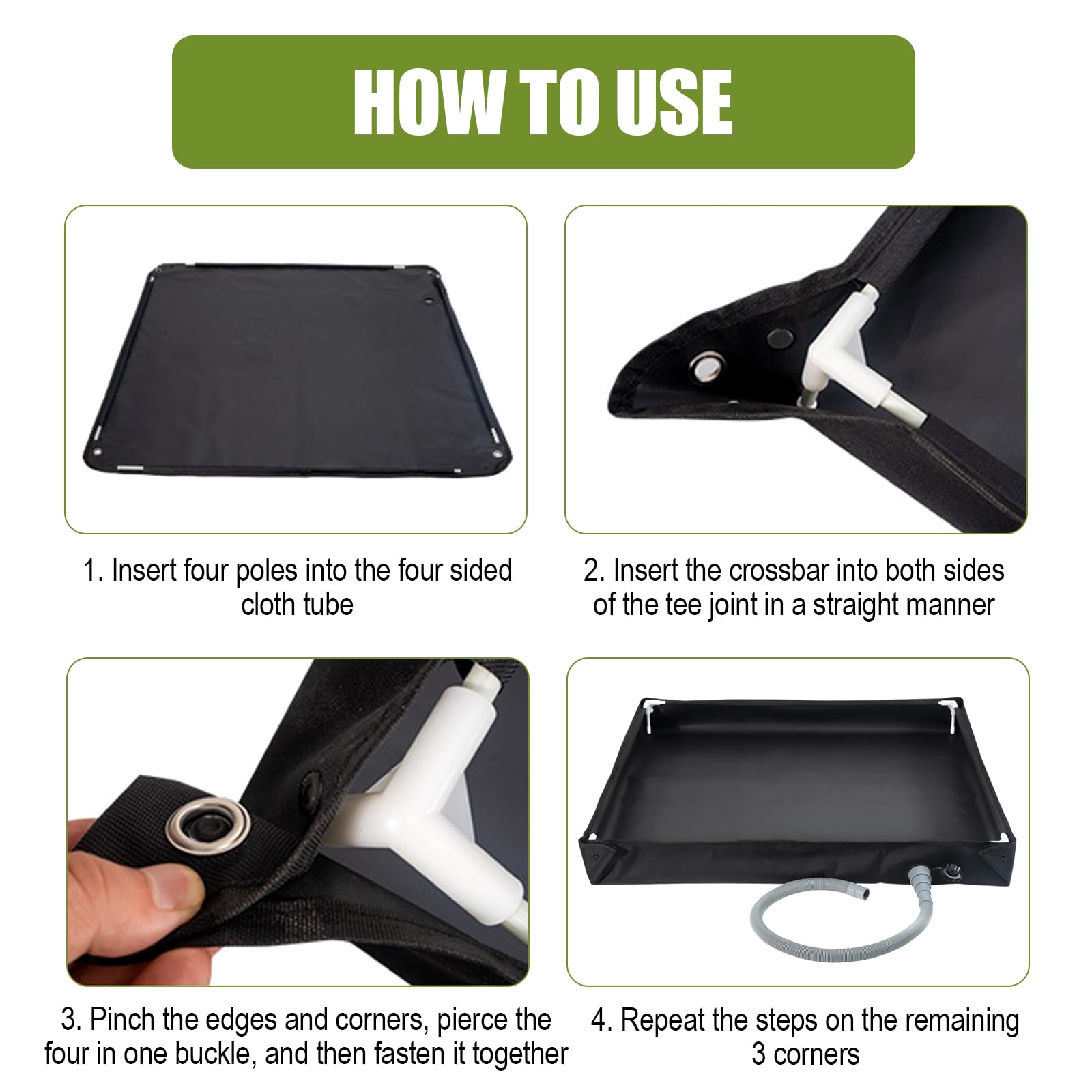 Piatto doccia portatile, pieghevole, base doccia pieghevole, per campeggio, con tubo di scarico da 1 metro, 80 x 80 x 10 cm, resistente, Oxford, impermeabile, per interni ed esterni