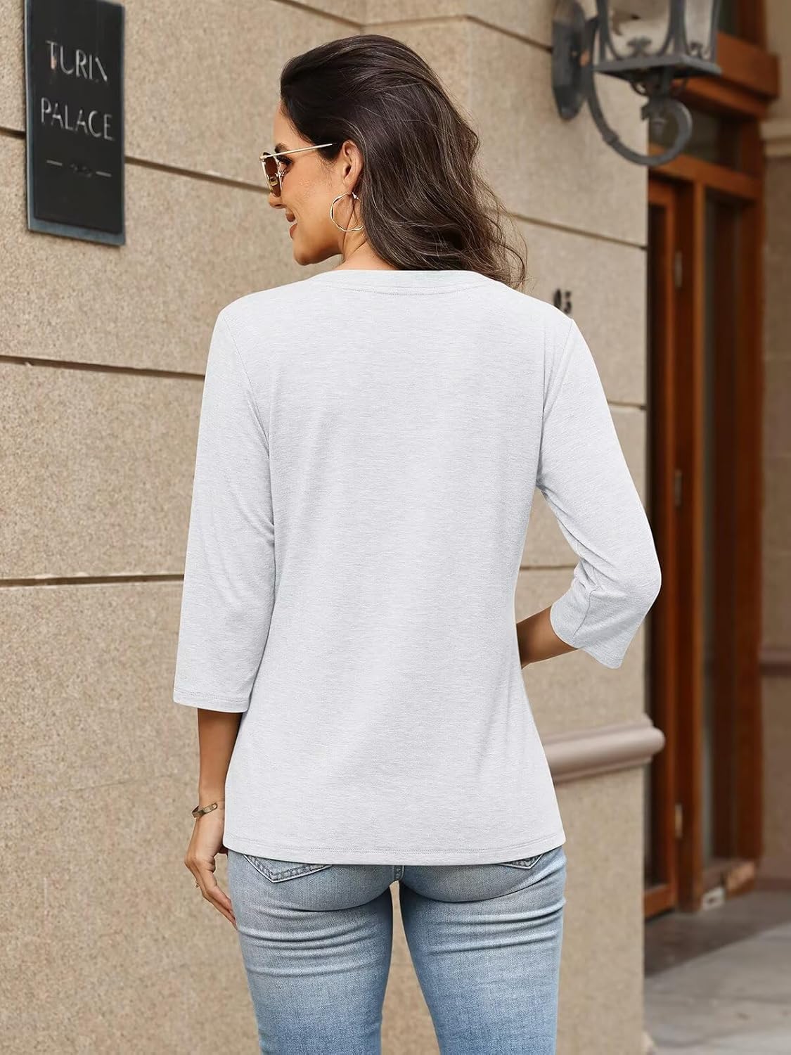 TICTICMIMI Womens Tops 3/4 Sleeve T-Shirts V Neck Cute Tunic Tops Basic Tees Blouses Loose Fit Pullover Summer Clothes - Image 6