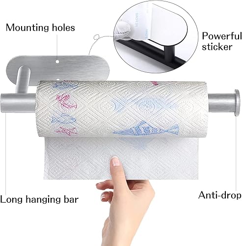 Miniatura 2 de Toallero de papel para debajo del gabinete, estante para toallas de papel negro para debajo del gabinete, disponible en adhesivo y tornillos, barra