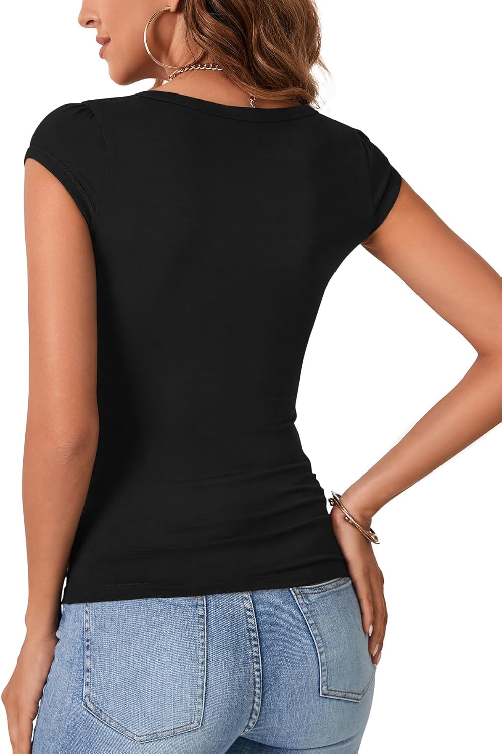 KIFOVEN Women’s Summer T Shirt Sexy Deep V Neck Cap Sleeve Slim Fit Tee Top Blouse - Image 5