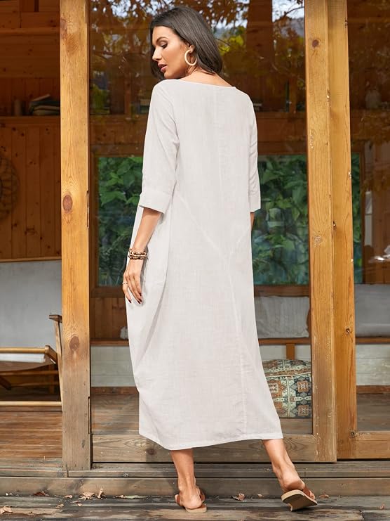 celmia loose dress plus size Celmia Women's Solid Maxi Dresses Short Sleeve Loose Fit Long Kaftan Dress  A-Ethnic Blue Small at Amazon Women's Clothing store