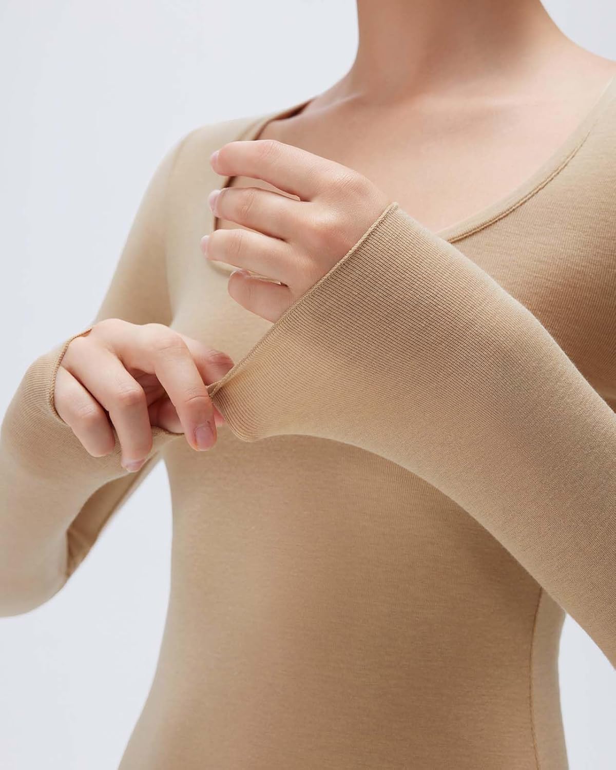 SUUKSESS Cloud Cashmere Women Scoop Neck Fitted Long Sleeve Shirt Basic Knit Tops - Image 4