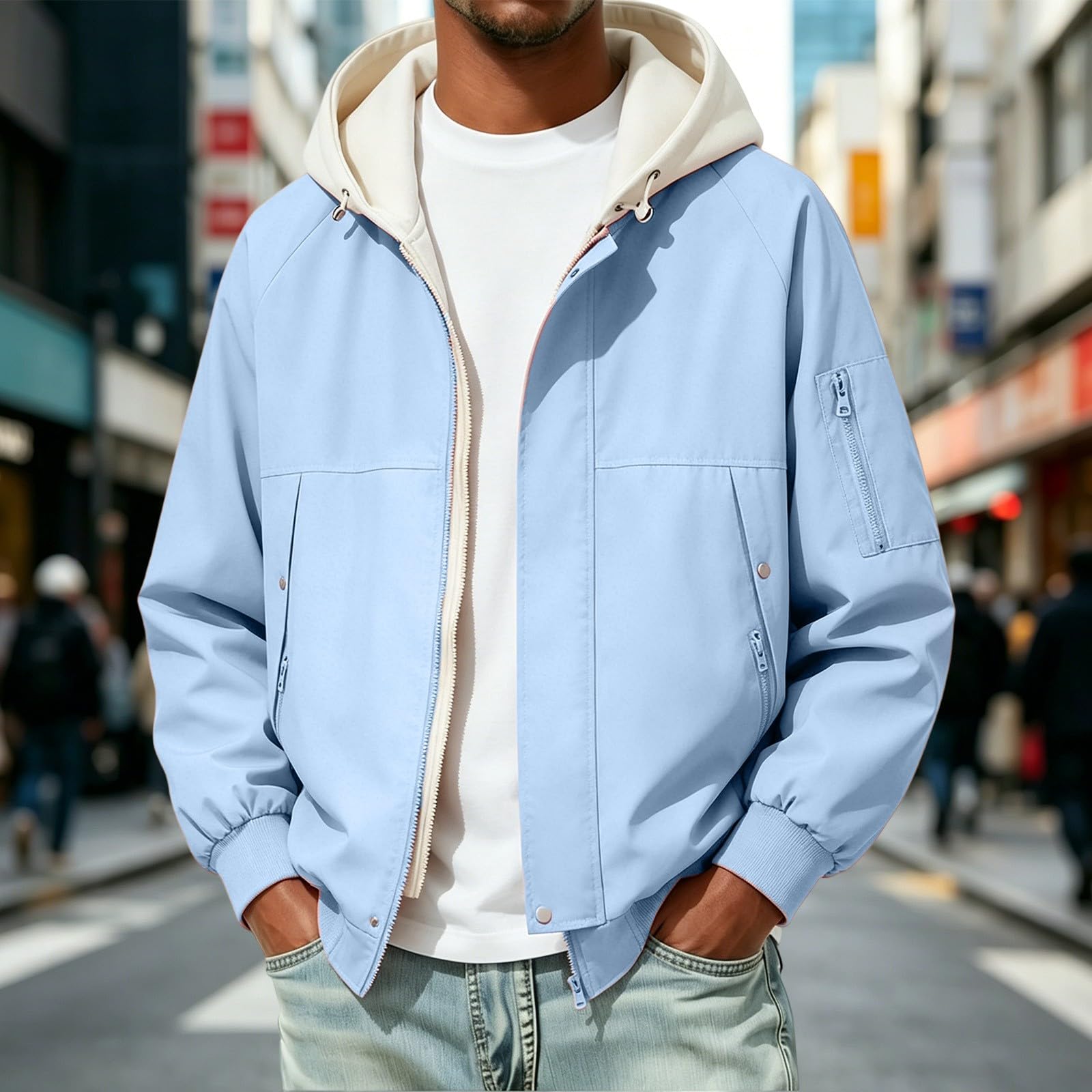 Giacca da uomo con cappuccio e zip intera, bomber casual a strati