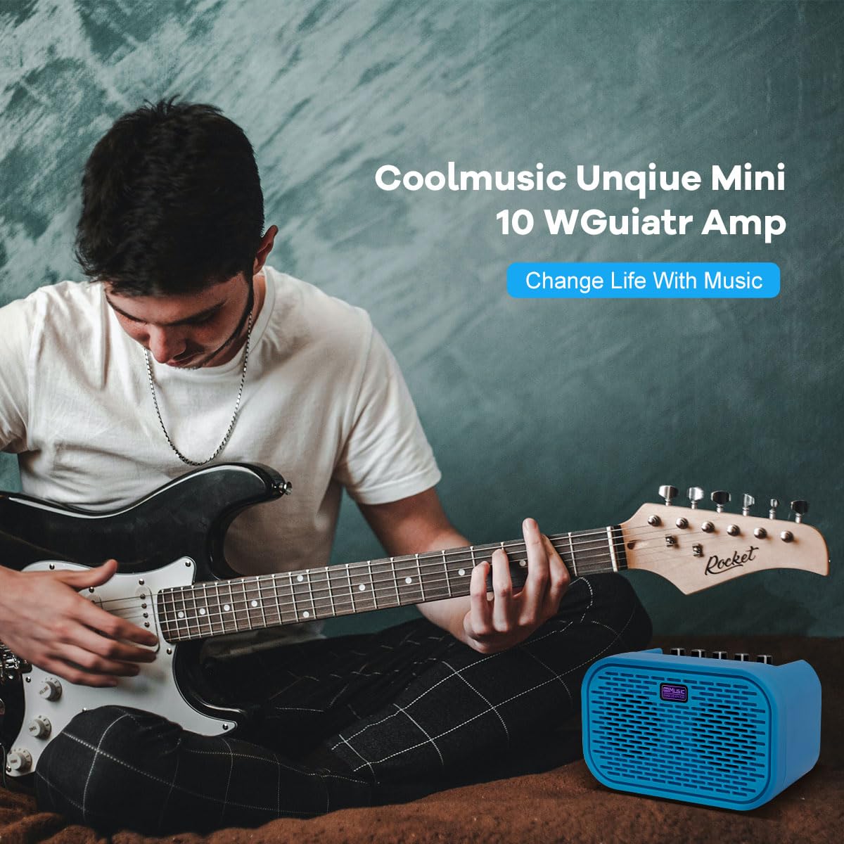 Mini Amplificatore per Chitarra Elettrica 10W Wireless Ricaricabile con Effetti di Ritardo/Distorsione, Bluetooth 5.0 per Esercizio