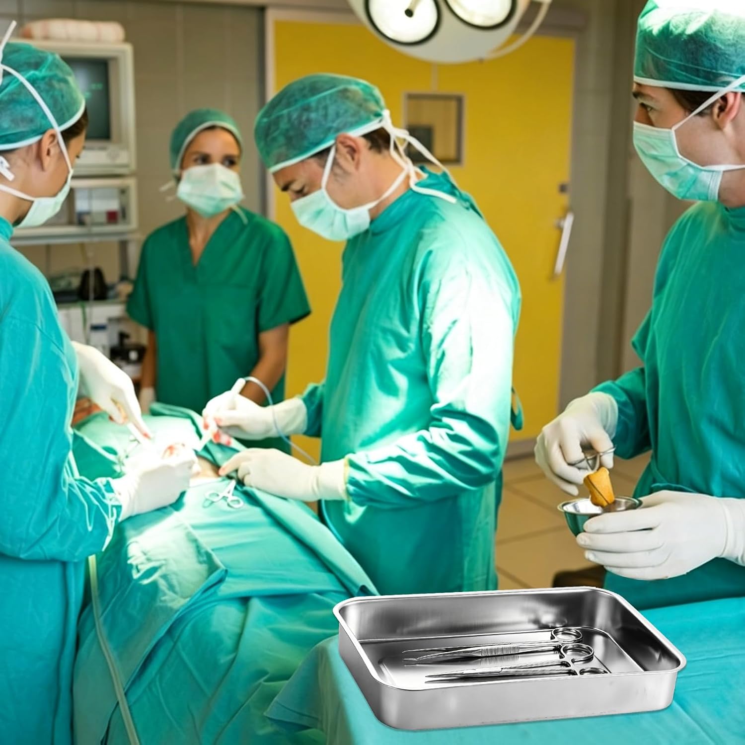 LANIAKEA 3PCS Surgical Tray, 11.2''x7.2''x1.8'' Metal Tray, Stainless Steel Instrument Tray Organizer Holder with Lid and Handle Grip Medical Surgical Tray for Baking, Dental, Lab Instrument Supplies