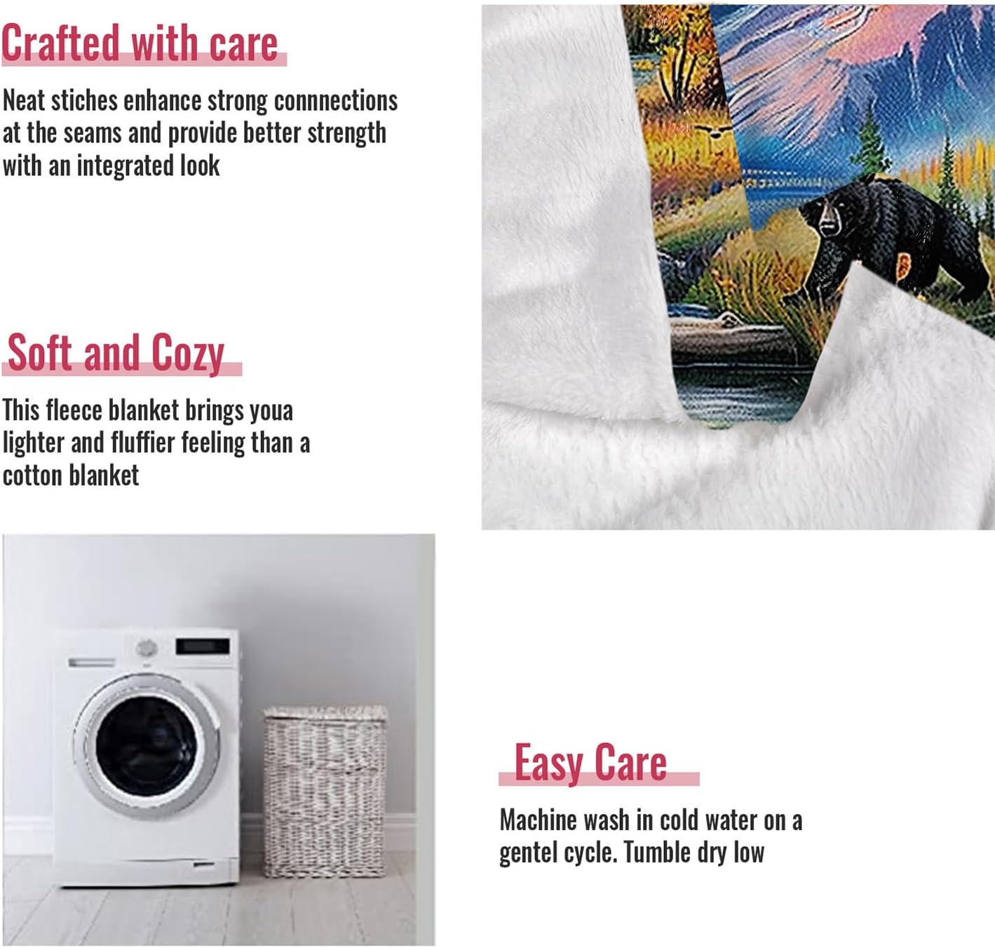 HommomH Mountain Forest Black Bear Blanket, Wild Animal Throw Blankets for Couch Sofa Bed, Soft and Lightweight, 60"x80"