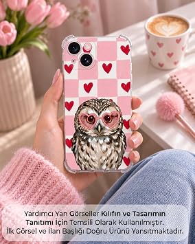 PrintiFy Apple iPhone 17 ile Uyumlu Pembe Pötikare Serisi Bilge Yürek Tasarımlı Uv Baskılı Köşe Korumalı Antişok Kılıf