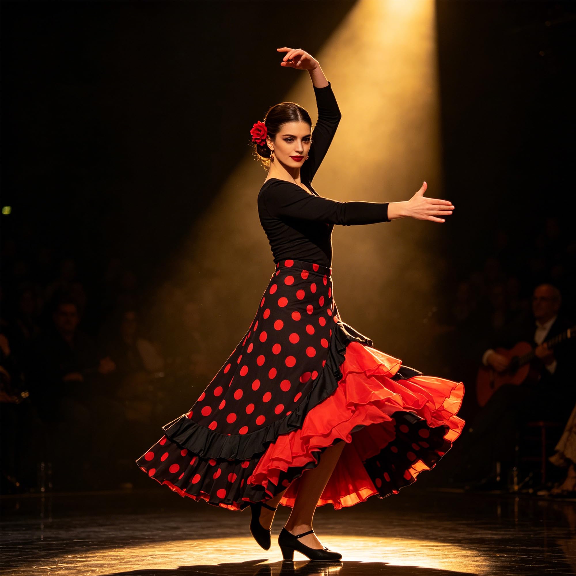 Carnavalife Falda Flamenca Baile sevillanas, Falda de Baile Flamenco, Volantes en Capas diseño asimétrico, Traje Feria, romería, espectáculo