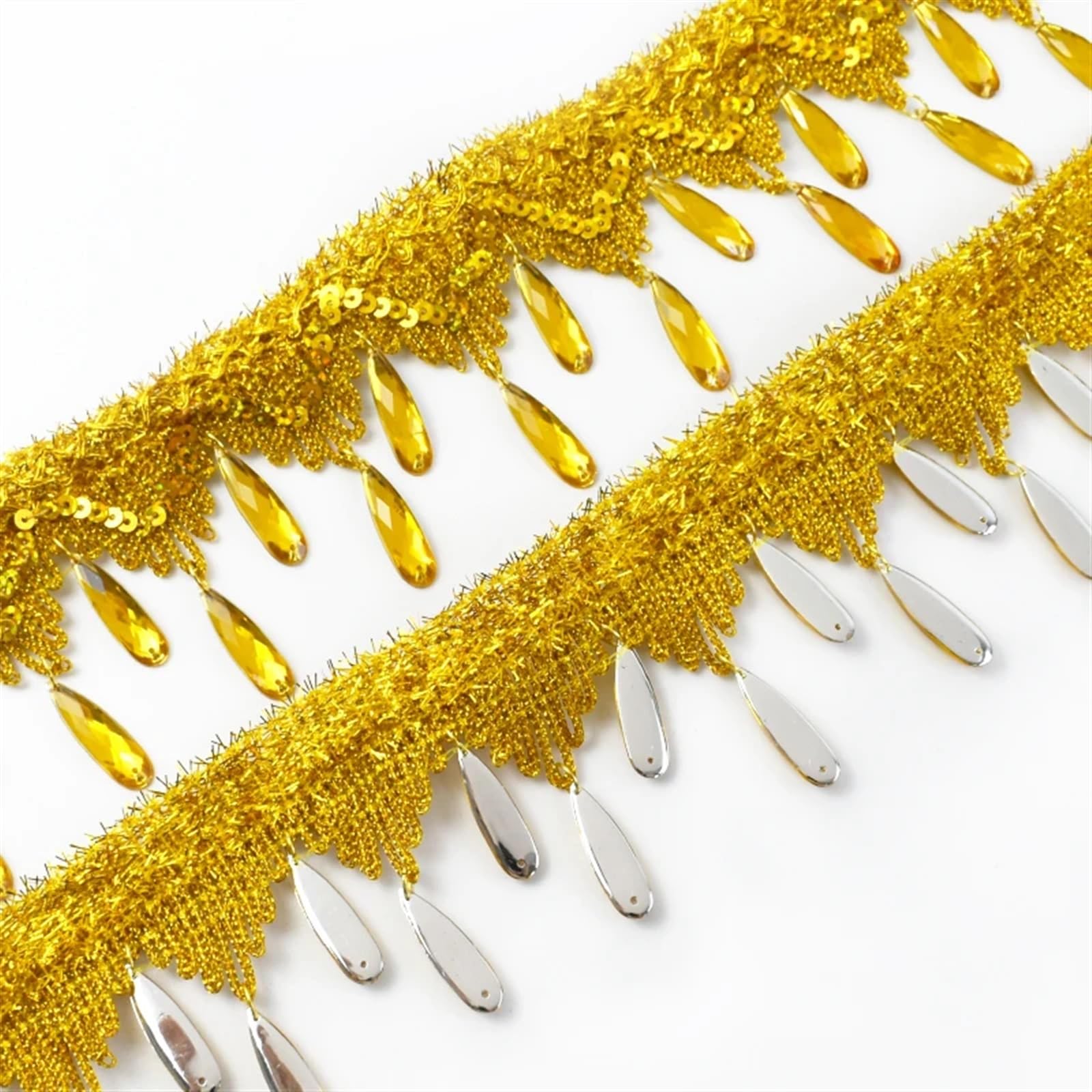 Wstążka z cekinami, Zawieszka z żywicy Cekiny Tassel Tapicerka do szycia DIY Multicolor 7 cm szerokości w 0,5-2 M(Gold,1Meter)