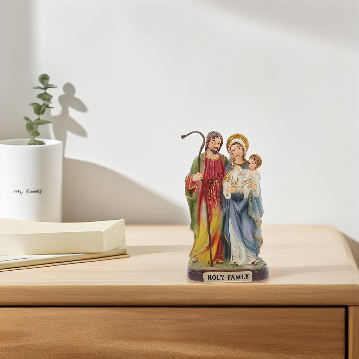 CALLARON Holy Family Resin Figurine Jesus Ornament Small Religious Scene Statue for Christmas Home Office Table Decoration