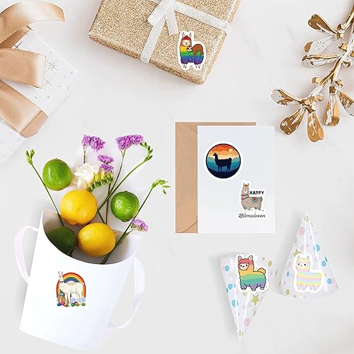 Miniatura 7 de Calcomanías de alpaca (500 unidades), 10 rollos de calcomanías de dibujos animados de animales gráficos para niños, niñas, adolescentes,