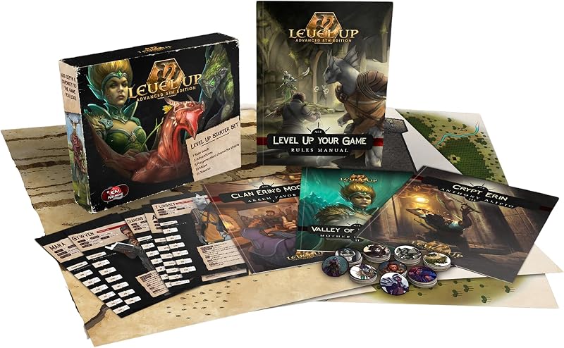 Modiphius Entertainment: Level Up (Advanced 5th Edition): Starter Box - Tabletop Role Playing Game, All-in-One Kit Includes RPG Book, M aps & Tokens