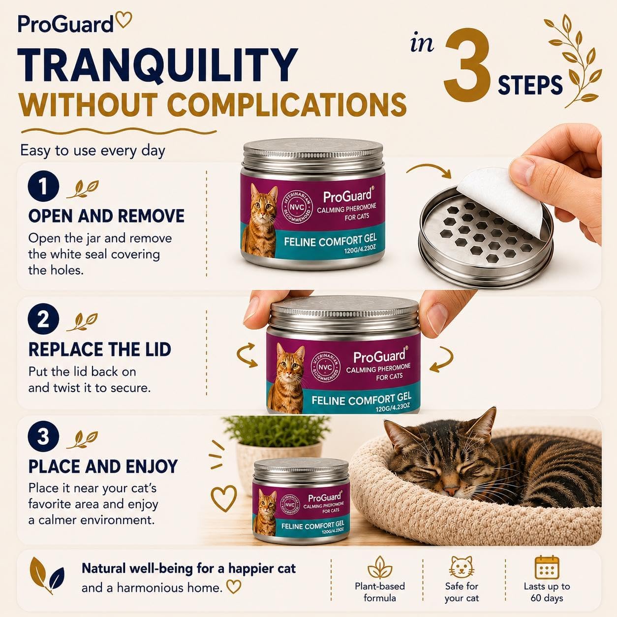 ProGuard® Cat Calming Diffuser Gel – Anti-Anxiety Pheromone Stress Relief for Cats & Kittens, Helps Reduce Stress-Related Behaviors, Drug-Free, No Electricity, 120 Days