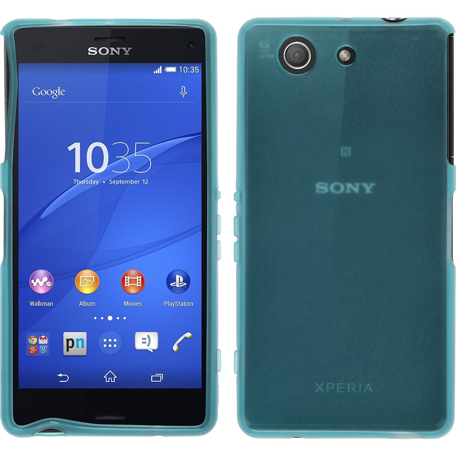 Silicone Case Compatible with Sony Xperia Z3 Compact - Transparent Turquoise Cover + Protective foils