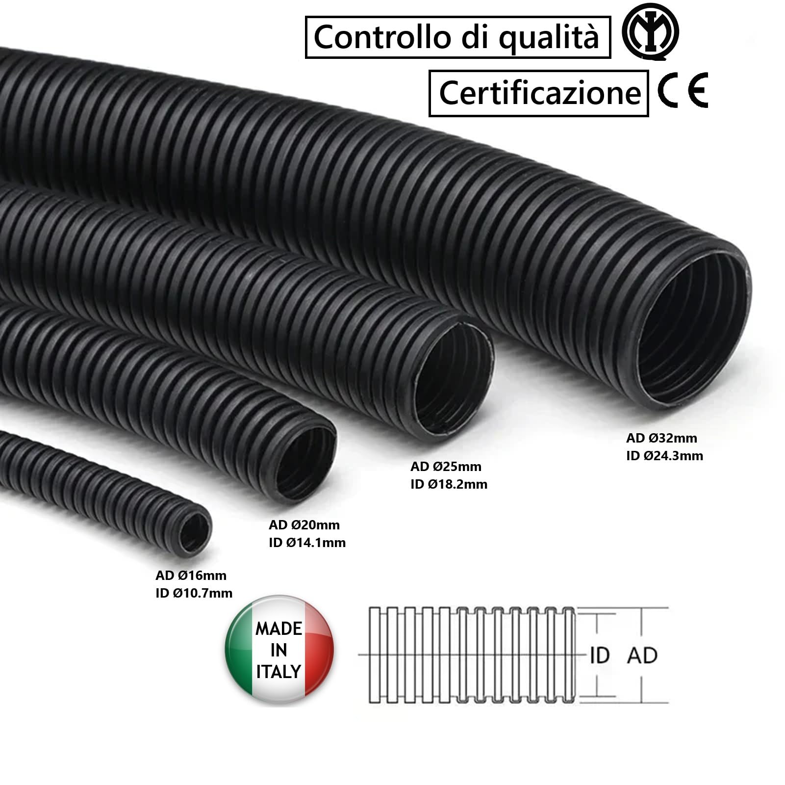 Tubo Corrugato Nero Diametro 20 mm 50M Flessibile Autoestinguente Resistente Pieghevole per Impianti Elettrici Passaggio e Protezione Cavi