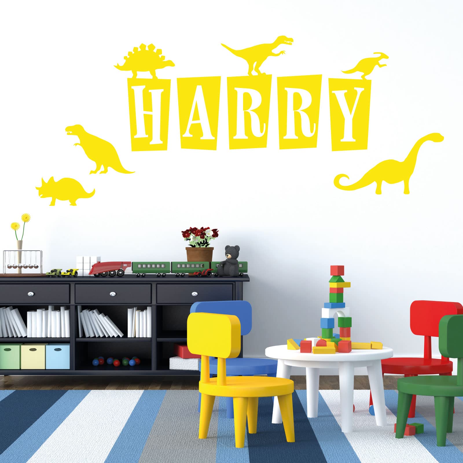 Personalised Name - Dinosaurs, T-Rex, Apatosaurus, Jurassic Era - Children's Bedroom Vinyl Wall Decal Sticker [Medium] [Lemon]