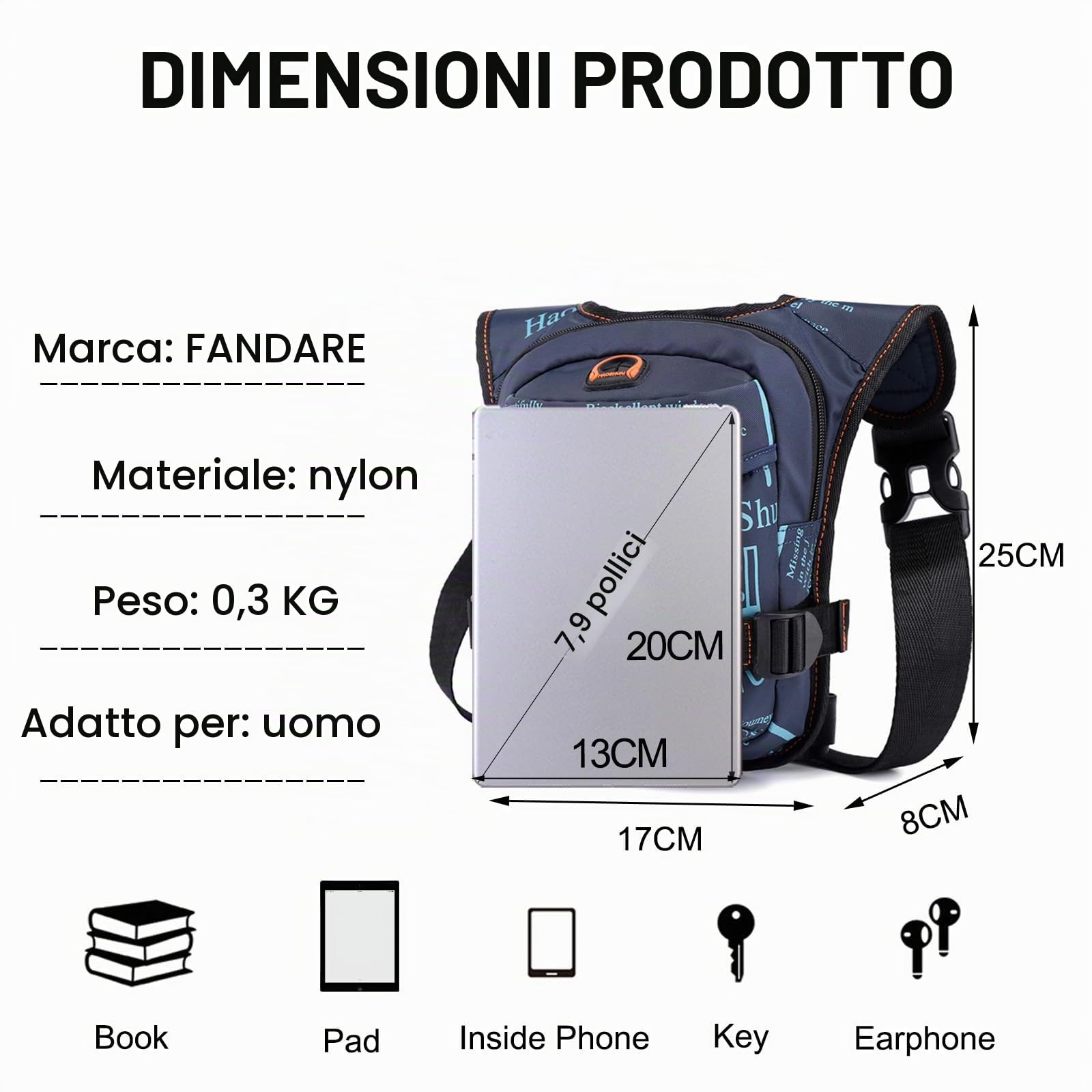 FANDARE Drop Leg Bag per Uomo Donna Coscia Marsupio Sportivo Zaino Monospalla Borsello Borsa a Spalla Borse piccole a tracolla Messenger Zainetto per lavoro Ciclismo Viaggio Sling Bag Blu scuro