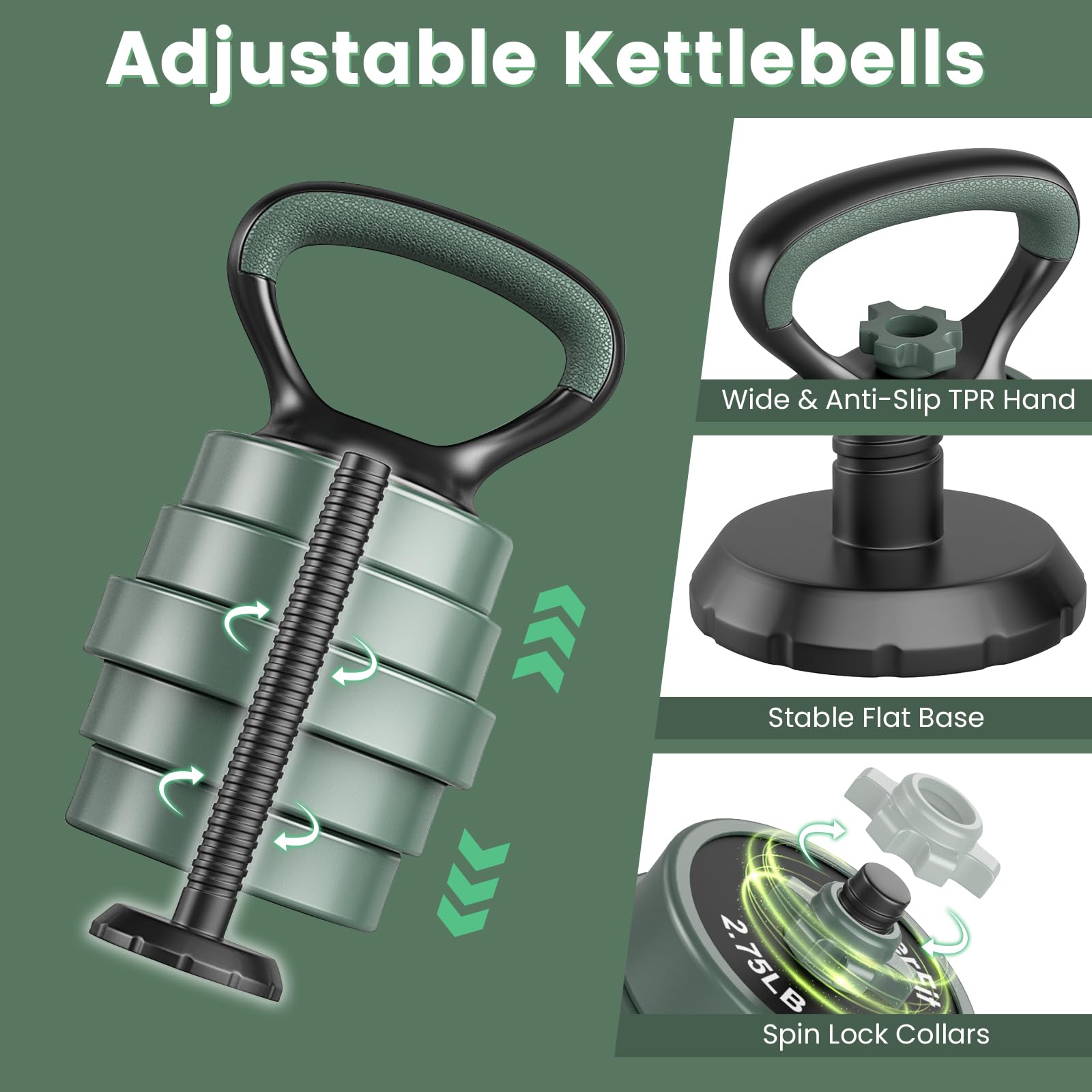 KOMFOTTEU Mancuernas Ajustables 4 en 1, Juego de Pesas para Gimnasio en Casa con Barras, Mancuernas, Kettlebells, Soporte para Flexiones, Entrenamiento de Fuerza para Hogar, Oficina