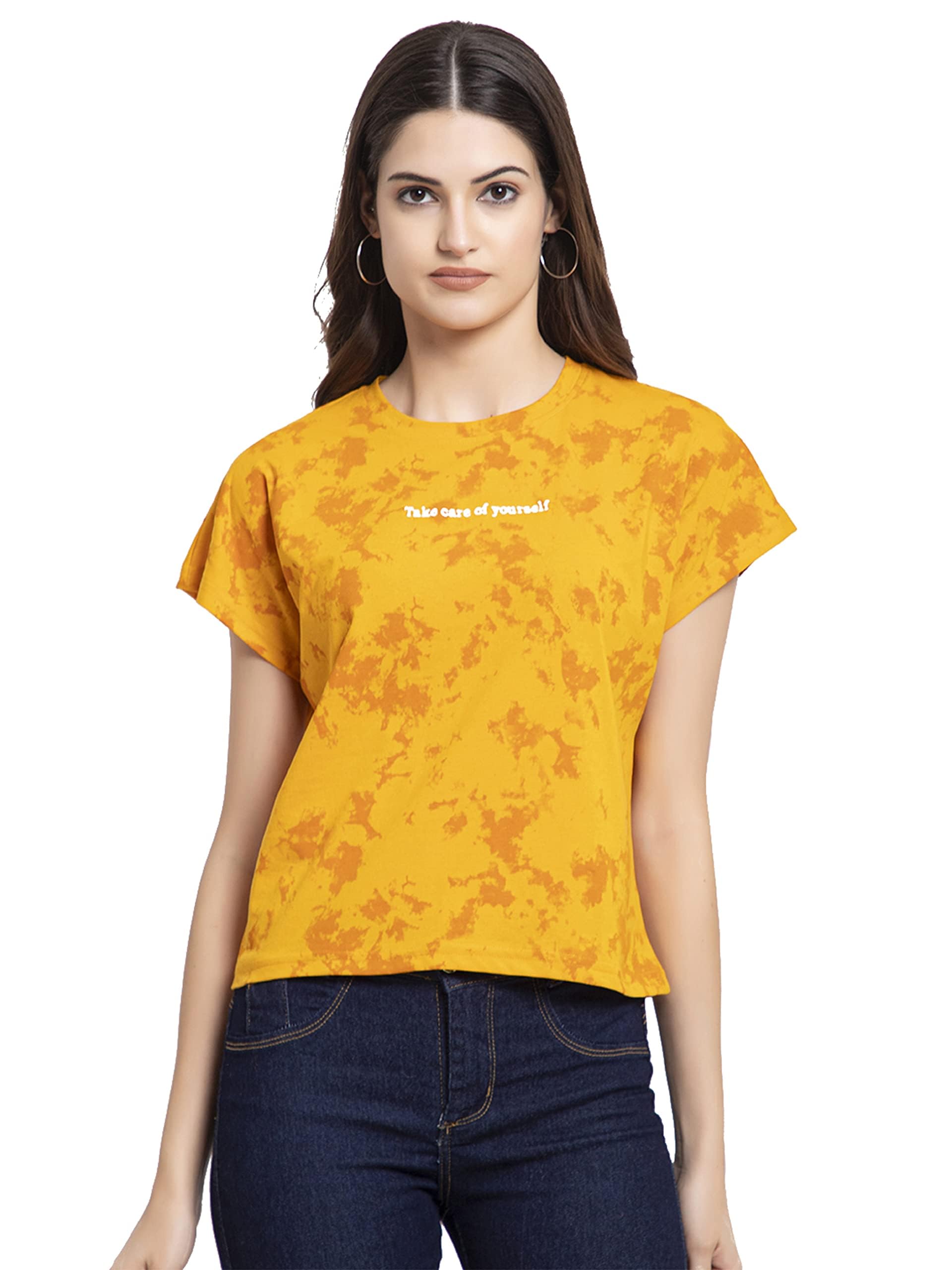 Women Tie & Dye T-Shirt (L, Yellow)-picture-23