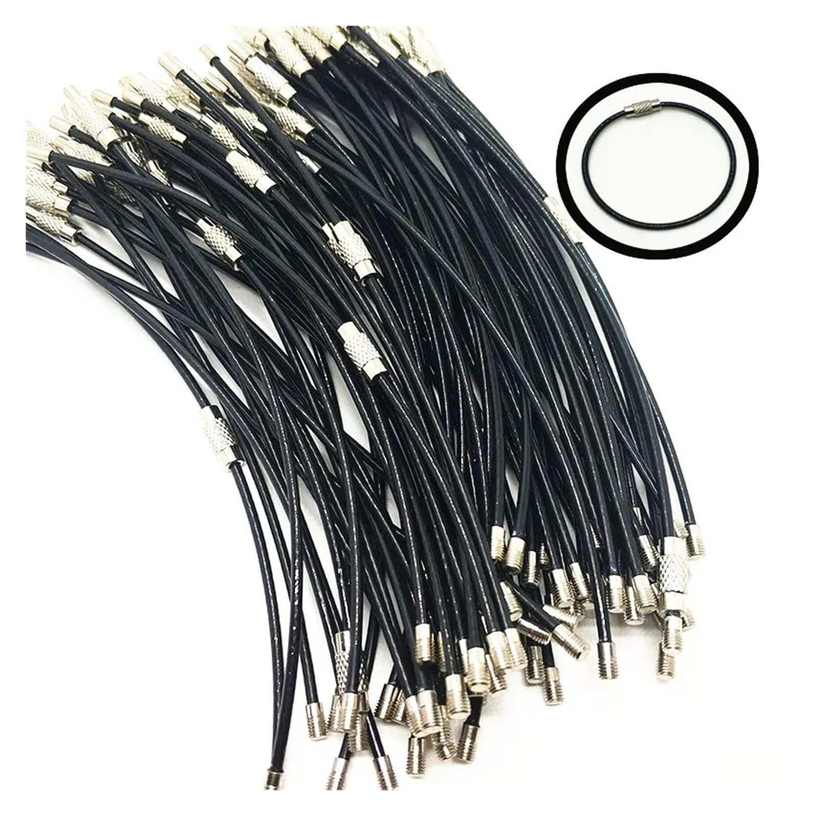 Kabel do breloczków ze stali nierdzewnej 2 mm z blokadą śrubową 15 cm Heavy Duty for Outdoor Camp Hiking EDC Key Tools (kolor czarny, 10 cnm 10 szt.)