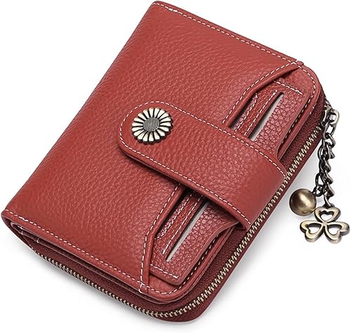 Carteras de moda de cuero genuino para mujer, carteras cortas de piel vacuno con cadena, lindo monedero pequeño monedero monedero cartera para