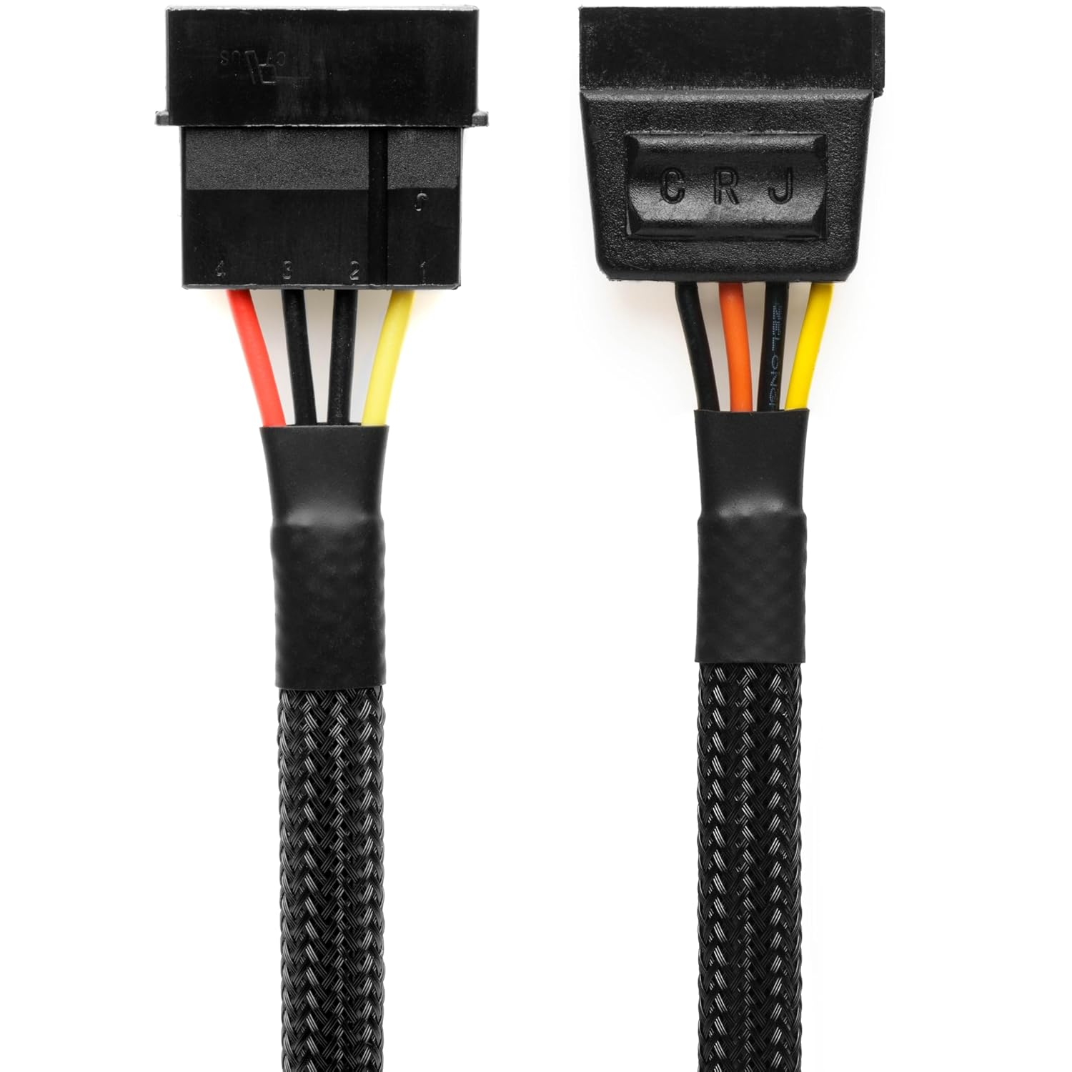 CRJ 4-Pin Molex to 15-Pin SATA Power Adapter Cable - 12-inch (30cm), Black Sleeved - Power SATA Hard Drives, SSDs from a 4-Pin Peripheral Molex Power Supply Connector
